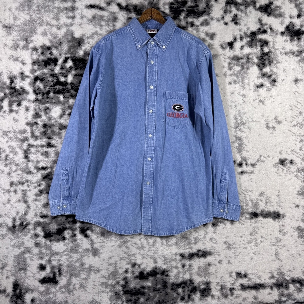 New Red Oak Denim Shirt Mens Size Medium Georgia Bulldogs Embroidery Y2k Street